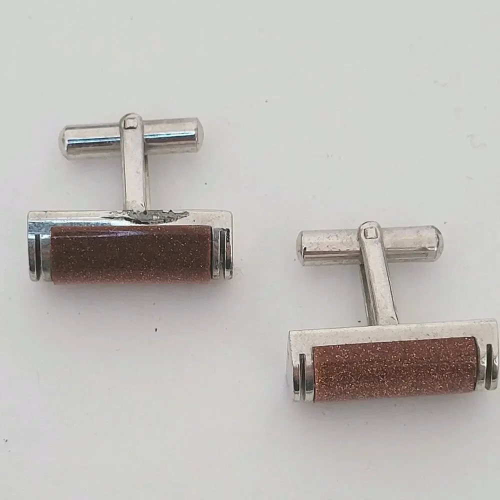 Dandy Lo Vintage Goldstone Cufflinks Silver Tone Rectangle‎ Retro 50-60s Sparkle